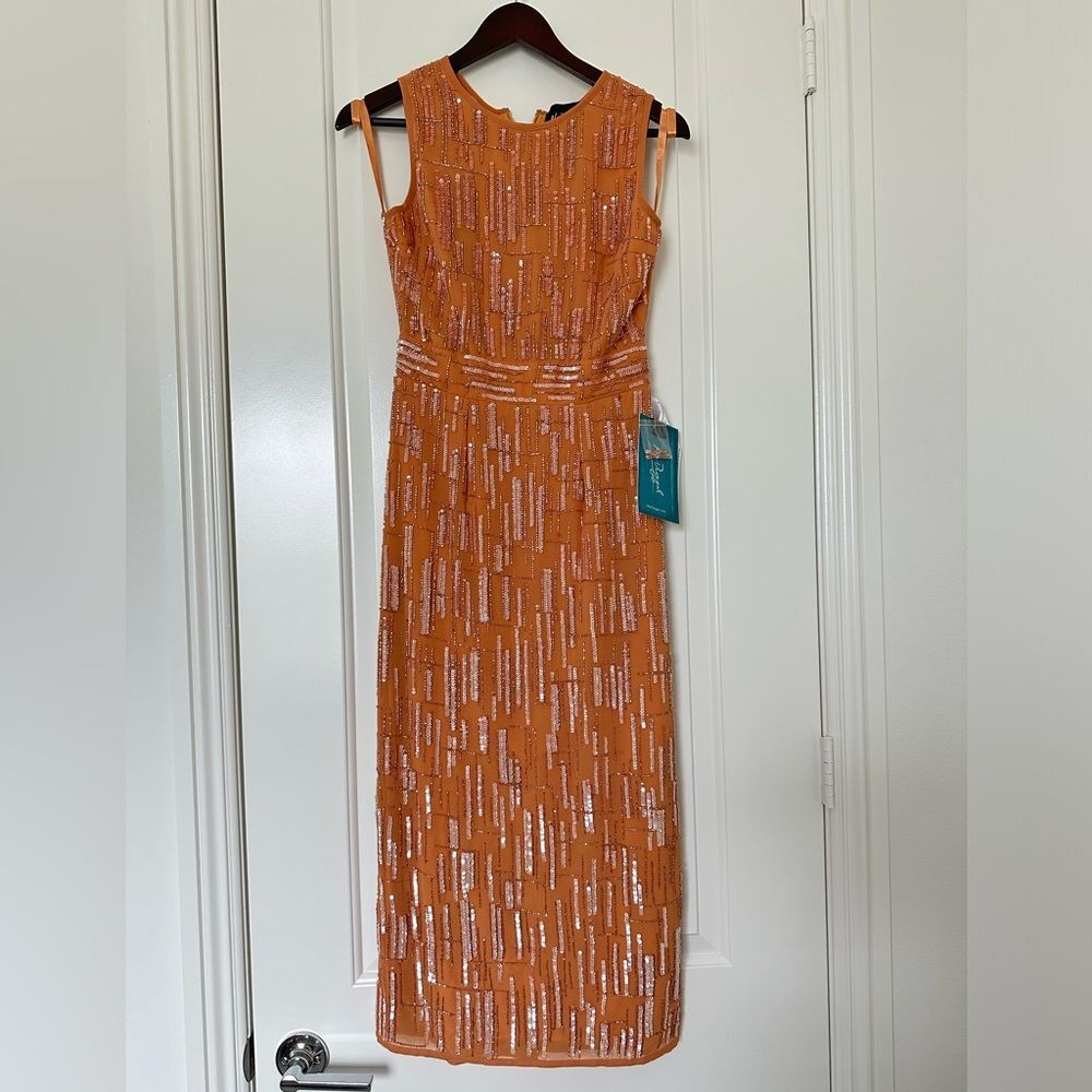 Mac Duggal | 70264 Abstract Beaded Sleeveless Midi Sheath Dress Size 2 NEW - Picture 6 of 12